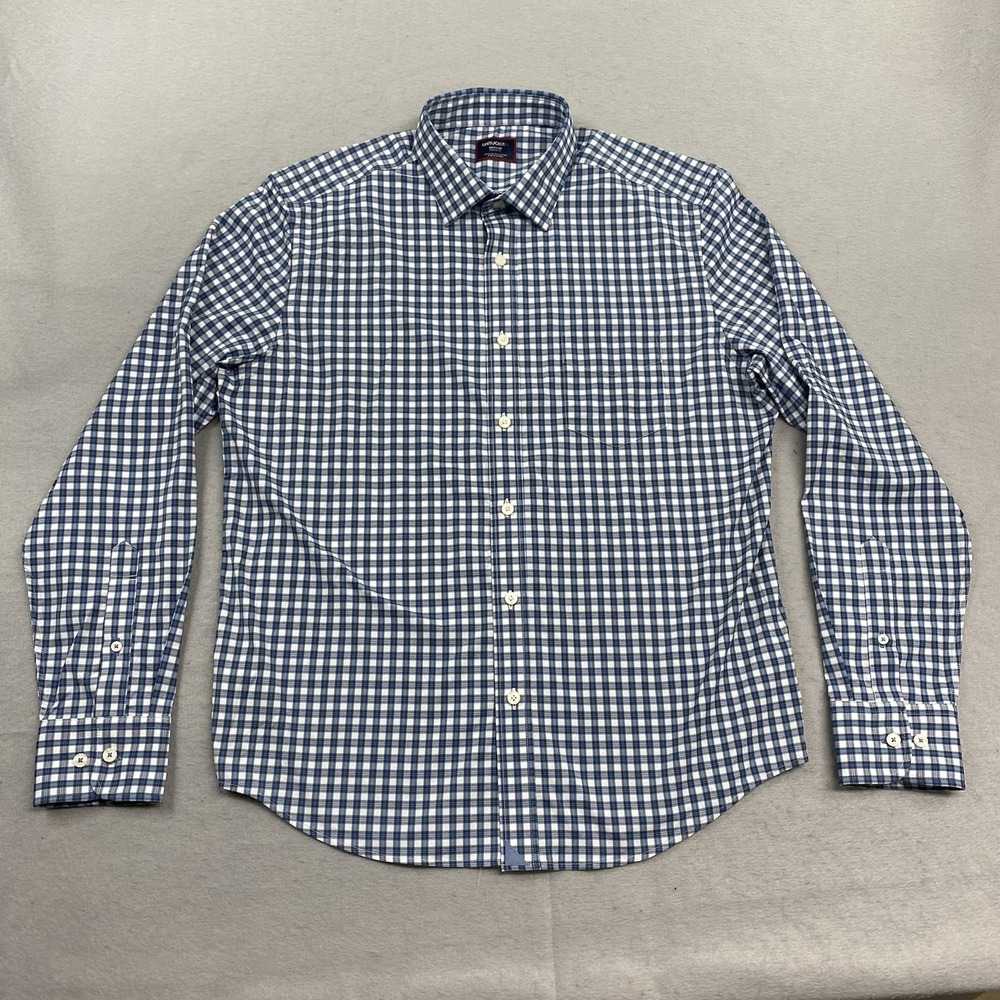 UNTUCKit Shirt Mens Medium Blue Button Up Renshaw Regular Fit Performance Plaid